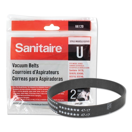 SANITAIRE Upright Vacuum Replacement Belt, Flat Belt, PK2 66120
